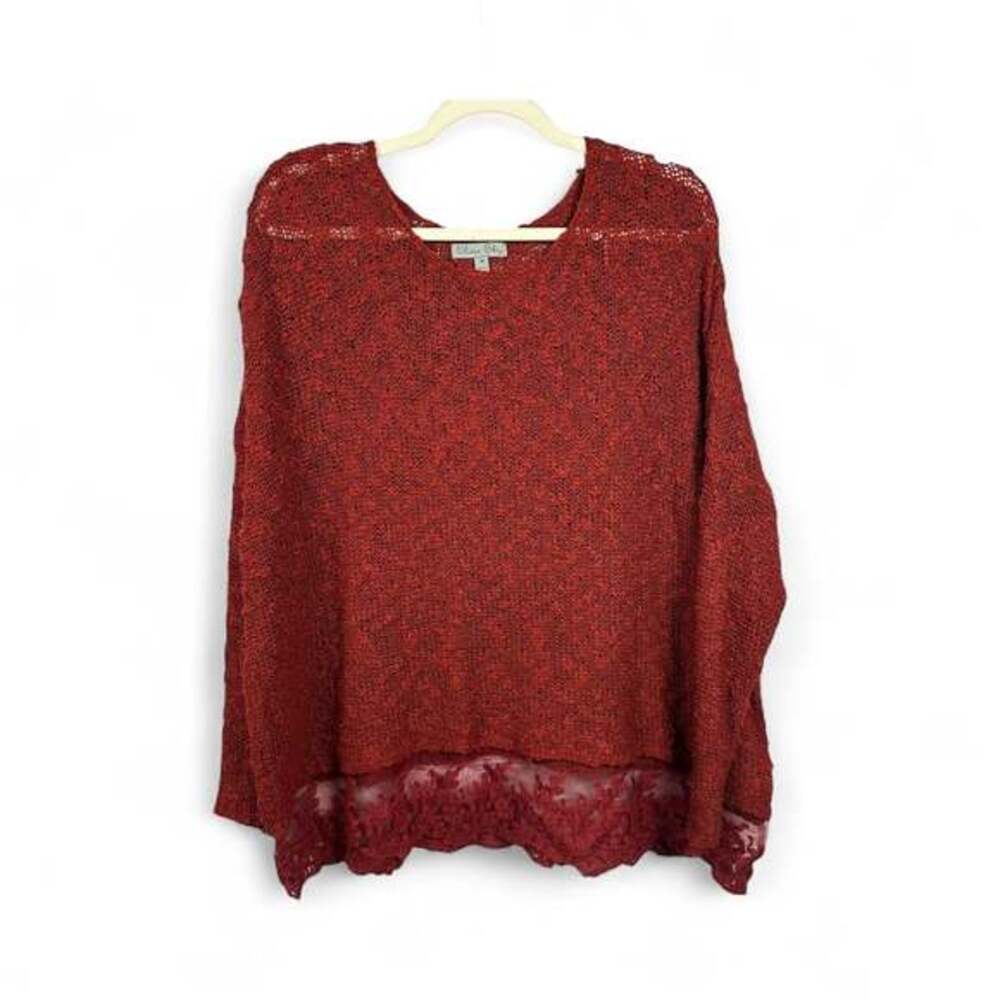 Olivia Sky Womens Lace Shoulder Blouse Flair Crimson Long Sleeve Shirt Size M